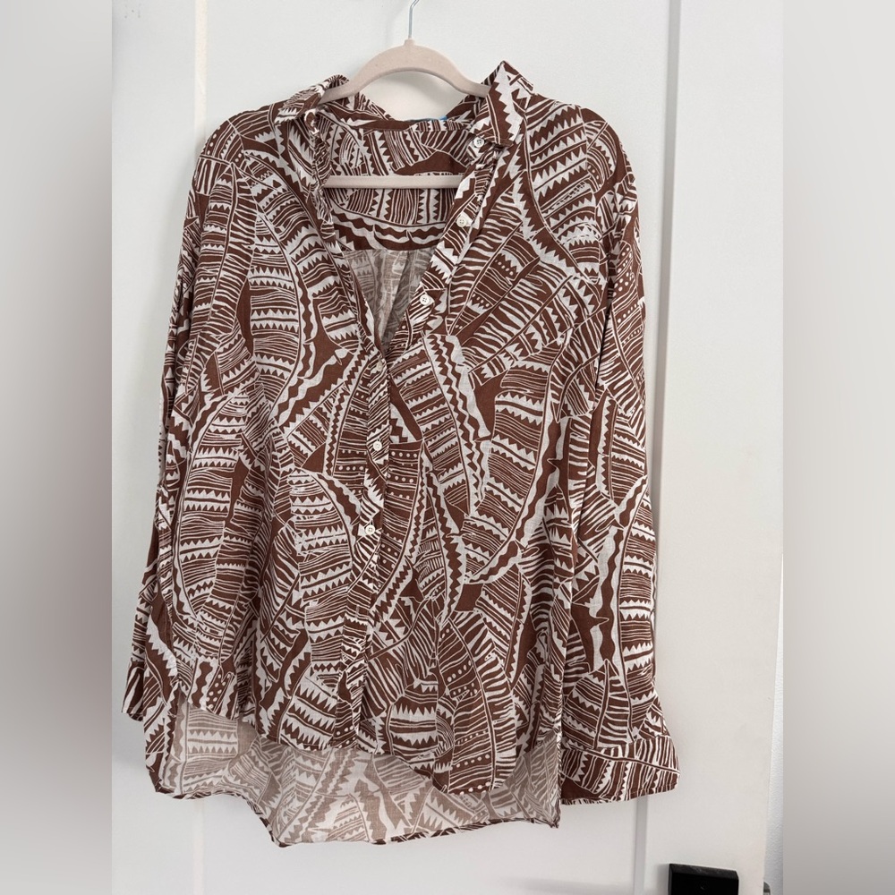 J.MCLAUGHLIN Brown and White Patterned Women's Button Down Top
